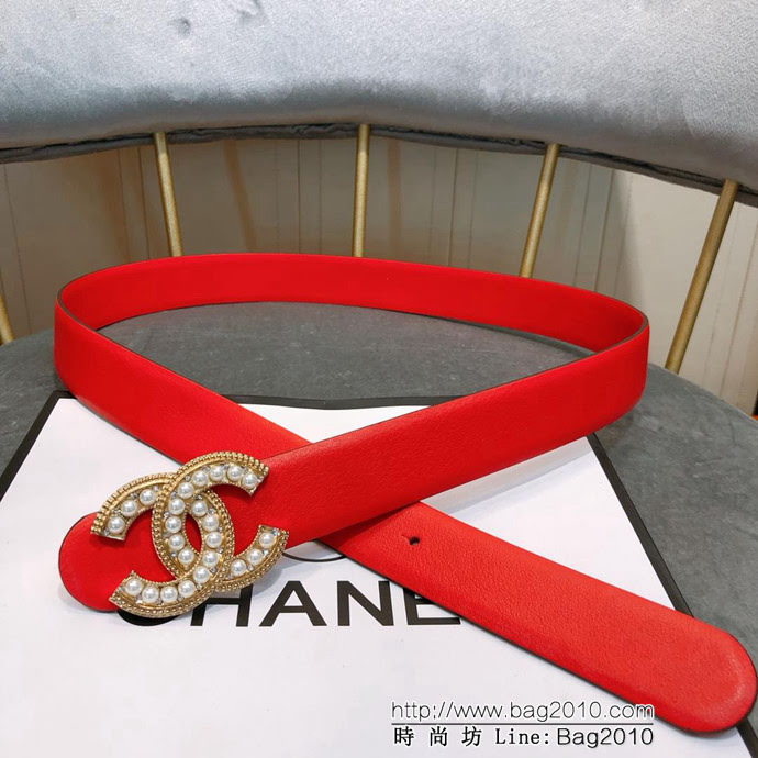 CHANEL香奈兒 18新款 CC珍珠水鑽扣 精品光滑優雅皮帶 上身效果巨好 奢華經典 小紅書火爆款   xfp1044